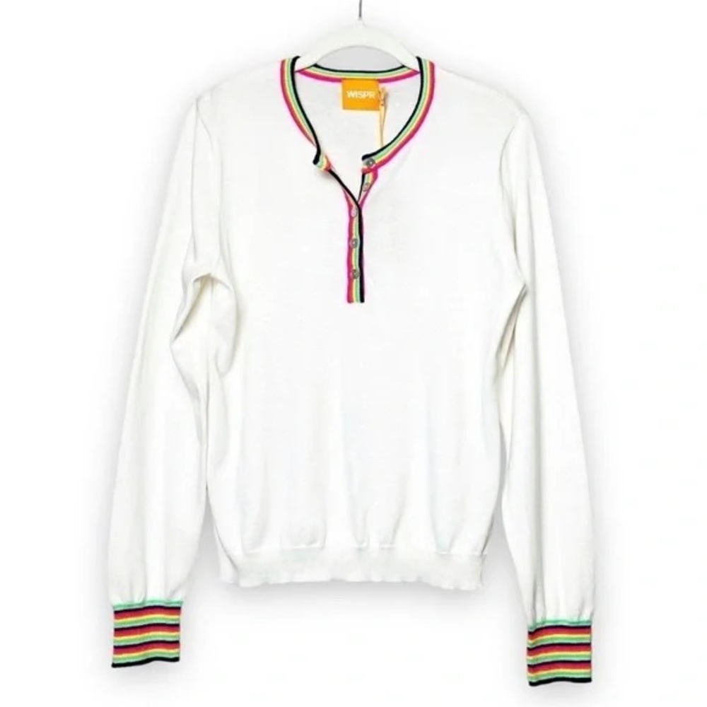 WISPR by Brodie Cashmere henley sweater white rainbow stripe neon silk sz small